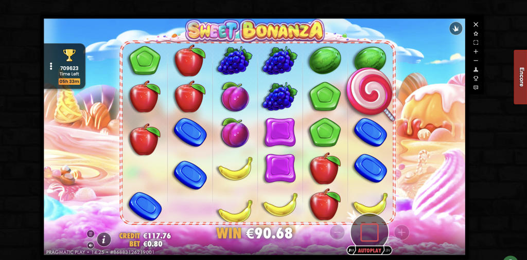 Sweet Bonanza -pelin pelaaminen ja 90,68 euron voittaminen Mr. Vegas Payz casino -sivustolla.